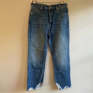 Free People tapered baggy boyfriend paint splatter distressed jeans